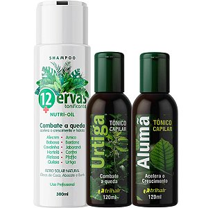 kit Shampoo 12 Ervas Nutri-Oil - 300 ml - Tônico Alumã - Urtiga