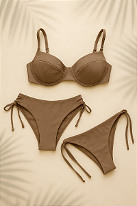 Calcinha de Biquíni Mica com Amarração Lateral Marrom Chocolate
