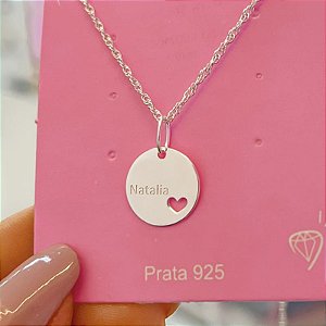 Pingente Redondo Nome Gravado c/ Coração Vazado