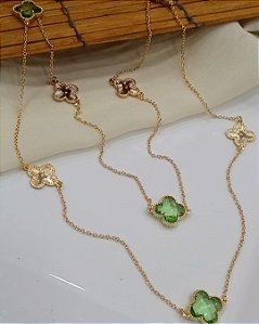 Colar Trevo Cristais 80cm