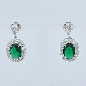 Brinco Luxo Oval Cravejado - Ródio Branco