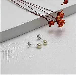 Brinco Prata 990 Perola 4mm