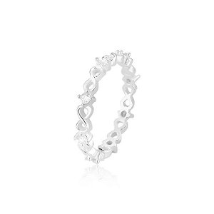 Anel Infinitos Intercalados Com Pedras Prata 925