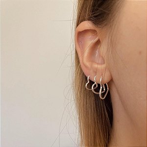 Brinco Trio Argola Coração Vazados