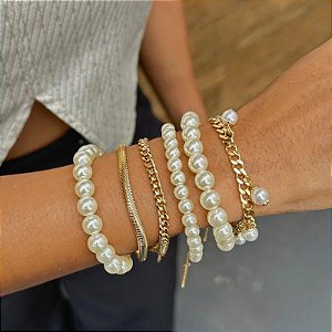 Pulseira 16+4cm Perolas Continuas 8mm