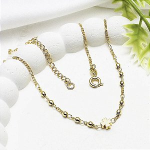 Gargantilha 35+10cm Corrente Lamina C/ Trevo E Bolinhas