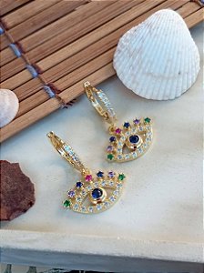 Brinco Olho Grego Colorido com Zircônias