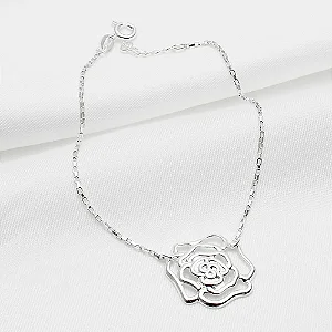Pulseira Prata 925 18+2cm Veneziana Longa C/ Rosa Vazada