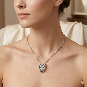 Colar Pantera em Ródio Branco