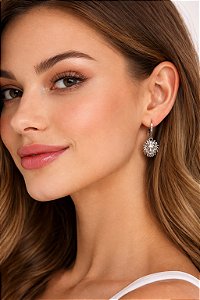 Brinco Argola Leão Cravejado em Ródio Branco – Fabiana Lara