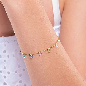 Pulseira 14+4cm Venez. Bolinha Ponto De Luz Colorido