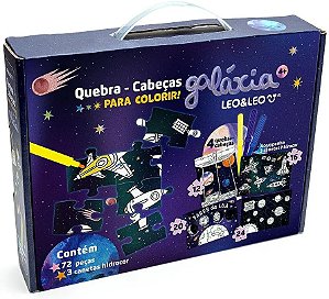 QUEBRA-CABECA 4 EM 1 PARA COLORIR GALÁXIA - KIT C/ 72 PECAS E 3 HIDROCOR