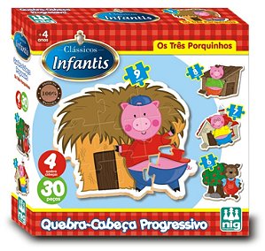 QUEBRA-CABEÇA PROGRESSIVO  OS TRÊS PORQUINHOS - 30 PÇS