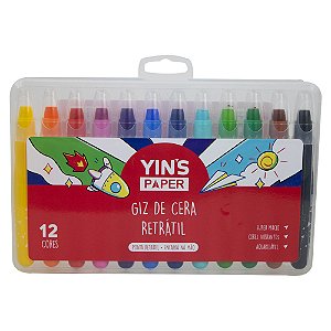 GIZ DE CERA RETRÁTIL AQUARELÁVEL 12 CORES SUPER MACIO YINS PAPER