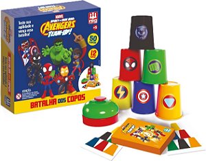 Jogo Batalha dos Copos Avengers Marvel Nig 12 Copos + Campainha Jogo de Agilidade Infantil +5