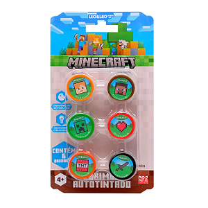 Carimbo Autotintado Decorado Minecraft Blister 6 Unidades Leo&Leo – Criativo Infantil