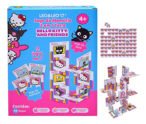 Jogo da Memória 2 em 1 Torre Hello Kitty e Amigos 48 Peças Leo&Leo Educativo
