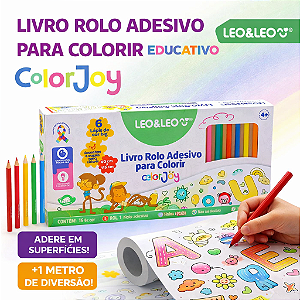 Livro Rolo Adesivo para Colorir 1,15m + 6 Lápis Educativo Infantil Leo&Leo
