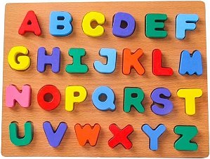 Alfabeto de Encaixe em Madeira Educativo Infantil Letras Coloridas ABC Completo 26 Peças