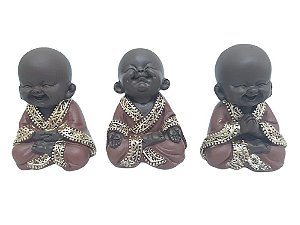 Trio De Monge Buda Bebê Criança Colorido Feliz Budinha