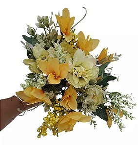 Buque Sortido 15 Flores Aberic + Dalia Com Complementos Folha AMARELO