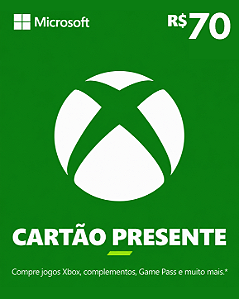 Cartão Presente Xbox R$ 70 Reais Código Digital de Resgate