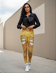 Legging Digital Jeans Onça Dourado
