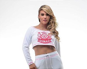 Blusa Curta Moletom Branca Rosa (COM AVARIA)