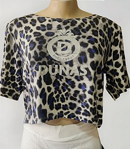 Blusa Curta Solta Onça Azul