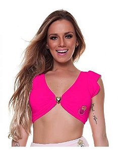 Blusa Manga Princess Rosa Flúor (COM AVARIA)