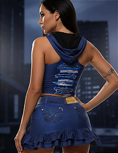 Blusa Capuz Digital Jeans Escuro