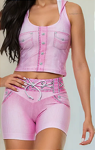 Blusa Capuz Digital Jeans Rosa