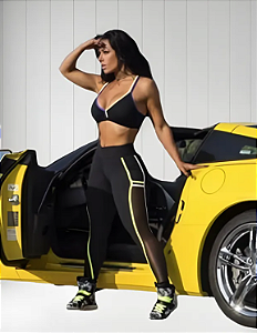 Legging Tela Preta Amarelo Flúor