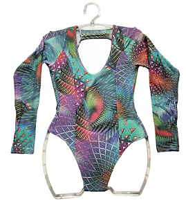 Body Manga Longa Lilás Estampado