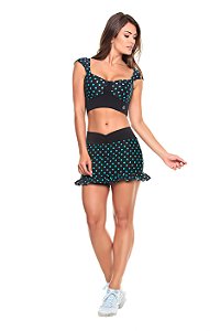 Short Saia Classic Preto Poá Azul