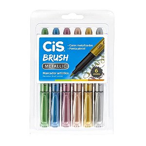 Caneta Brush Pen Metallic 6 Cores Cis