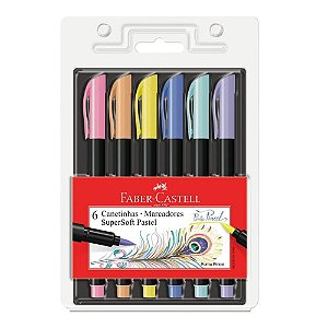 Caneta Brush Supersoft Faber Castell 6 Cores Tons Pasteis