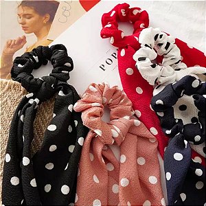 Scrunchie Laço Longo Poá com Bolinhas grandes