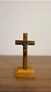 Crucifixo de Mesa Madeira 10cm Ouro Velho