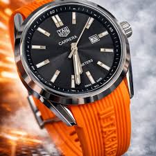 Relógio Tag Carrera Luxo - Masculino - Pulseira Silicone Laranja (réplica premium)