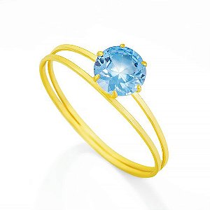 Anel Cálice com Zircônia Azul - Ouro 18k
