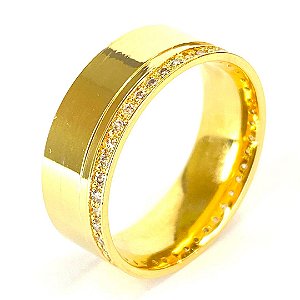 Par de Alianças Chipre 7mm com Pedras - Ouro 18k