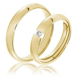 Par de Alianças 4mm Alemanha - Pedra Flutuante  Ouro 18k