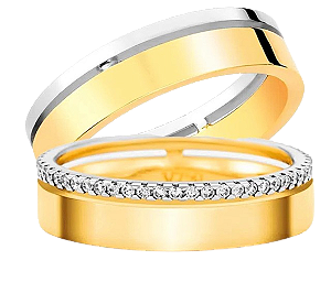 Par de Alianças San Marino 5mm - Cravejada com Diamantes - Ouro 18k