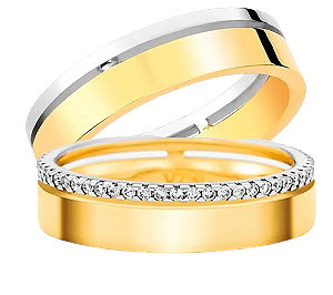 Par de Alianças San Marino 5mm - Cravejada com zirconias - Ouro 18k