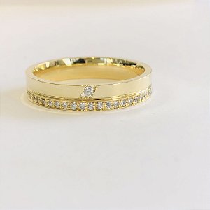 Par de Alianças 4mm com 50 Pedras de Zircônia - Dominica - Ouro 18k