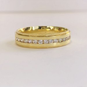 Par de Alianças 5mm com 15 Pedras de Zircônia - Eslováquia - Ouro 18k