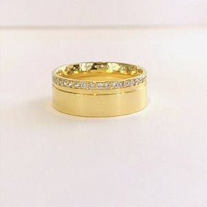 Par de Alianças 7mm com 45 Pedras de Zircônia - Gâmbia - Ouro 18k