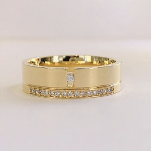 Par de Aliança 6mm com 16 Pedras de Zircônia - índia - Ouro 18k