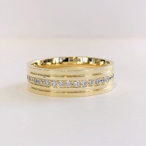 Par de Aliança 6mm com 21 Pedras de Zircônia - Islândia - Ouro 18k